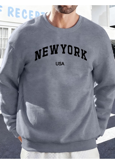 Startmore Startmorenew York Abd Baskılı Erkekler İçin O-yaka Moda Kazakları Polar Sonbahar Sweatshirt Sokak Günl Gri