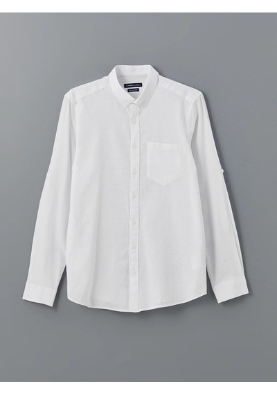 Lcwaıkıkı Classic Beyaz Regular Fit Uzun Kollu Keten Karışımlı Erkek Gömlek