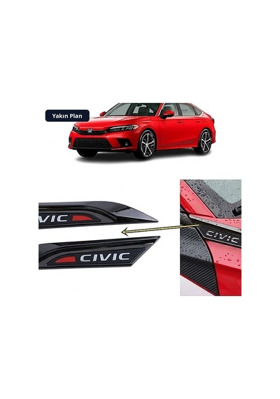 Trobus Ventil Süsü Yazılı Honda Civic Fe1 2022 Ve Sonrası Uyumlu Çamurluk 2 Parça Parlak Siyah
