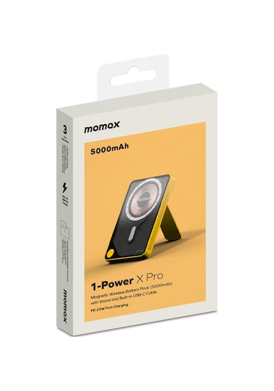 Momax IP131HKY Power X Pro+Magnetic Wireless 5000 mAh Standlı + USB-C Kablo Powerbank Sarı