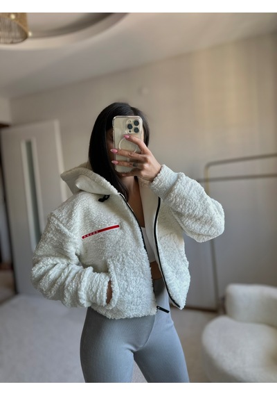 Moystore Prdd Peluş Yumoş Kısa Mont Beyaz
