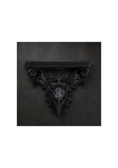 Hayat Ağacı Kuzgun Kafatası Gotik Duvar Rafı Siyah 3d Baskı Dekor 25x18x6 Cm Siyah