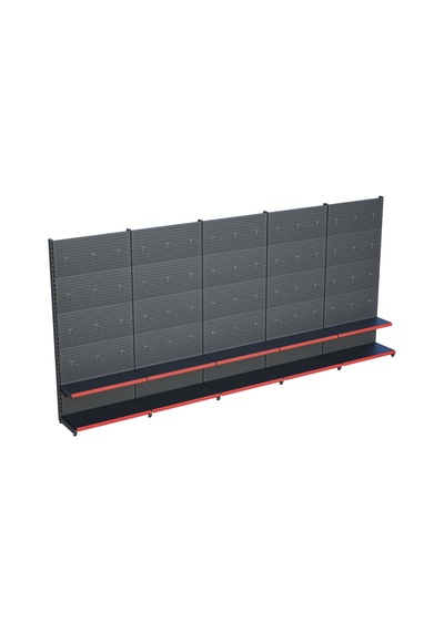 Antrasit Metal 5li Birleşik 2 Katlı Market Raf Sistemi Hırdavat Rafı G450cm Yükseklik H220 Cm Kırmızı