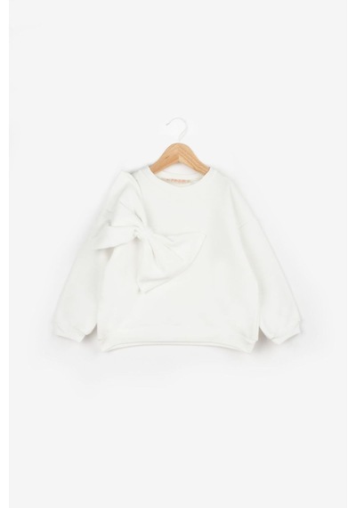 Le Mabelle Ekru Önü Fiyonklu Uzun Kollu Kız Çocuk Sweatshirt - Sophie Ekru