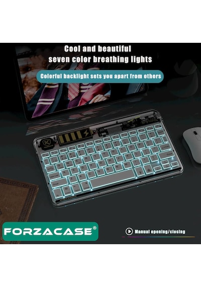 Forzacase 7 Renk Rgb Led Işıklı Kablosuz Bluetooth Klavye - Fc461
