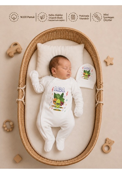 Pia Baby Erkek Bebek İsimli Hastane Çıkışı 6 Parça Tulum Şapka Eldiven %100 Pamuk Hediye Seti 2010tybk0x Krem