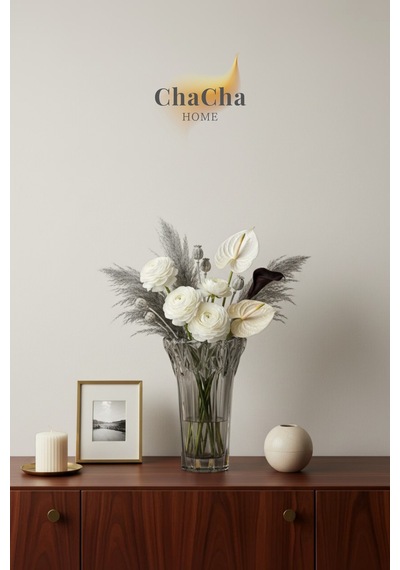 Chacha Home Kristal Dekoratif Cam Vazo Modern Salon & Konsol Aksesuarı 19x13 Cm Füme