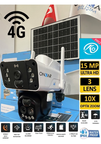 Okam Pro 3950 Solar Güneş Enerjili 4g Sim Kartlı 15mp 3 Lens 10x Optik Zoom Güvenlik Kamerası