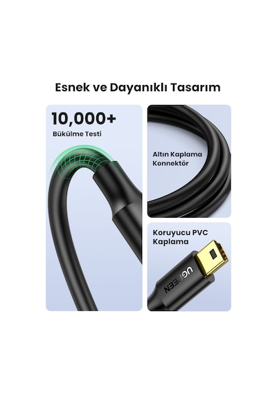 Ugreen Mini Usb Data Ve Şarj Kablosu 50 Cm, Siyah, 10354