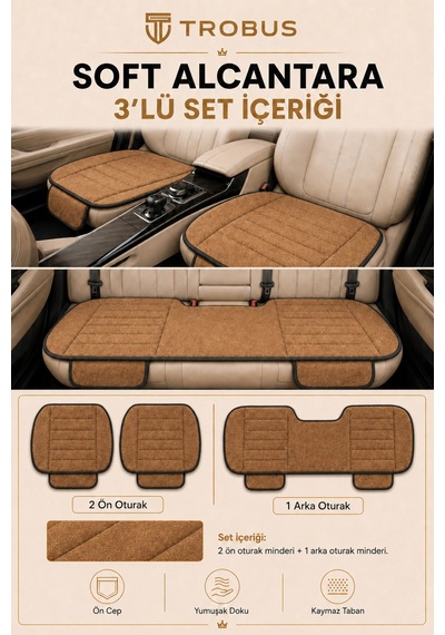 Opel Combo Üniversal Soft Alkantra Çizgili 3 Parça Oto Koltuk Minderi Taba