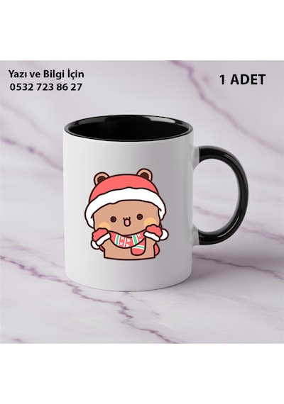 Dudu Ve Bubu Yılbaşı Yeni Yıl Tasarımlı Kişiye Özel İsimli Kupa Bardak Sevgiliye Hediye Siyah