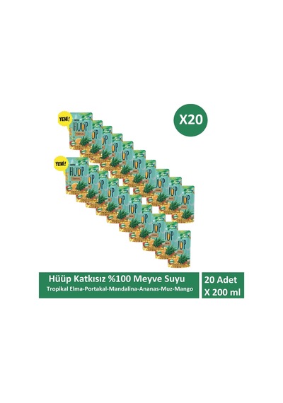 Hüüp Katkısız Karışık Meyve Suyu Elma Portakal Mandalina Ananas Muz Mango X 20 Adet