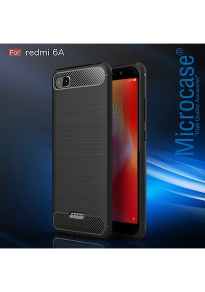 Microcase Xiaomi Redmi 6A Brushed Carbonfibersilikontpu Kilif+Cam 277550567 - Seçenek / Cam Koruma-Cam Istiyorum