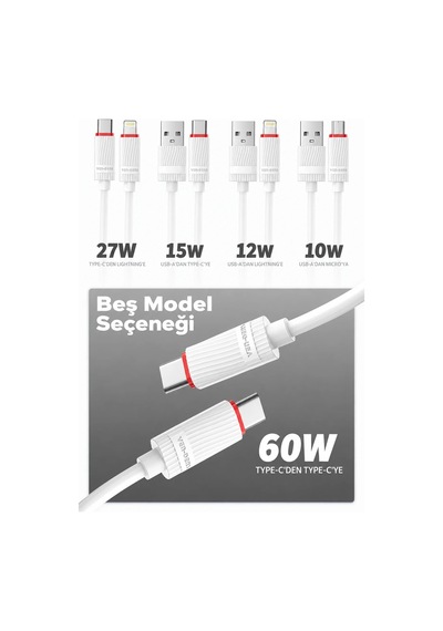 Ven-dens Vd-dc18cc 60 W Pd Type-c To Type-c Hızlı Şarj Ve Veri Kablosu, 1 Metre, Beyaz