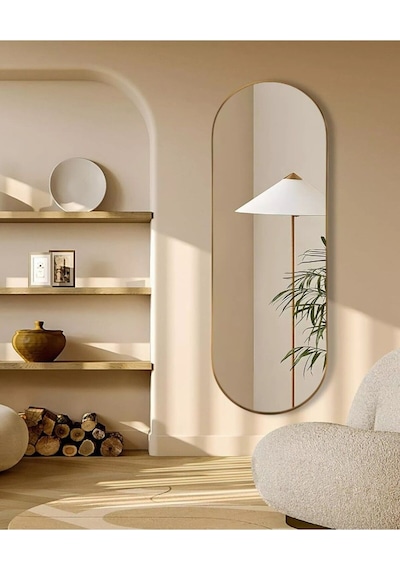 Model Alfa Dekoratif Ayna Boy Aynası Mdf 180cm X 62 Cm Elips Ayna 180 X 60 Gold
