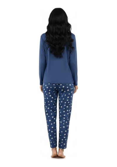Pemilo Kadın 2000-18 Uzun Kol Likralı Pijama Takımı İndigo