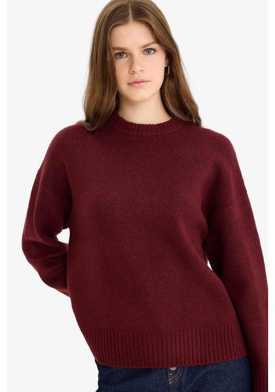 Defacto Oversize Geniş Kalıp Bisiklet Yaka Triko Kazak R6044az25wnbr452 Bordo-br452