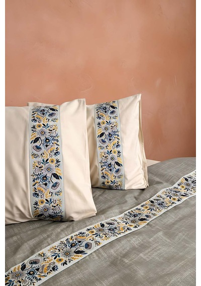 Folkart Bej Çift Kişilik Desenli %100 Pamuk Nevresim Takımı - 4 Parça Çok Renkli