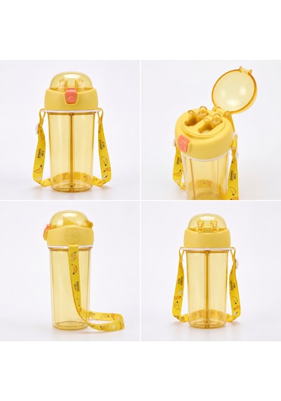 Heydiye Mâbeyn İkili Suluk 550 Ml Tritan Bpa-bps Free Matara, Çift Hazneli, Çift İçim Kapaklı, Bilek Ve Boyun Askılı, Sticker & 3d Figür Hediyeli Sarı
