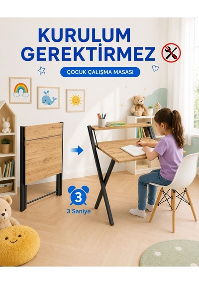 Dobo Çocuk Öğrenci Ders Masası Katlanır Çalışma Masası Siyah - Çam