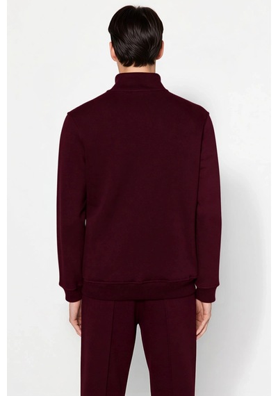 Benerly Erkek Dik Yaka Fermuarlı Standart Kol Regular Kalıp Sweatshirt Fo Bordo