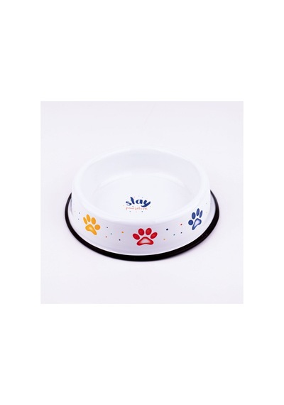 Emaye Kedi Köpek Mama Ve Su Kabı Renkli Pati - Pembe