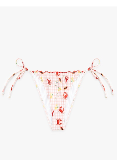 Koton Koton X Sibil Çetinkaya - Fırfır Detaylı Yengeç Baskılı Pötikareli Bikini Altı Pembe Desenli 6sak00233mm