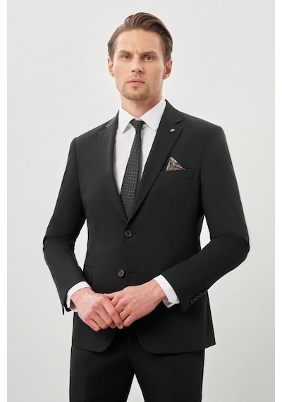 İmza Siyah Düz Mono Yaka Esnek 6 Drop Slim Fit Classic Takım Elbise 1001245178 Siyah