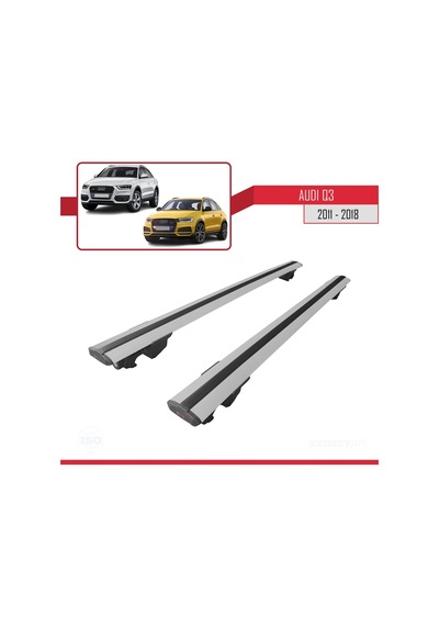Audi Q3 2011-2018 Arası İle Uyumlu Hook Model Anahtar Kilitli Ara Atkı Tavan Barı Gri