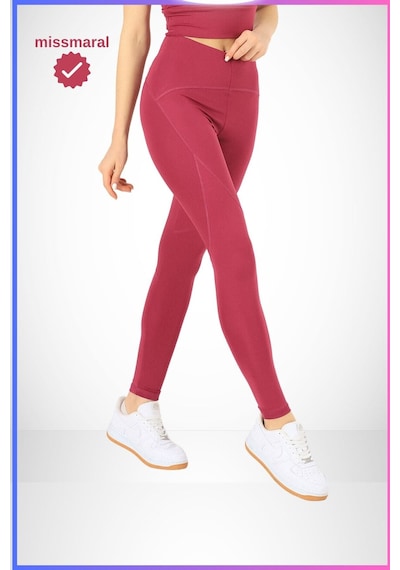 Missmaral Slim Fit Tayt Yüksek Bel Toparlayıcı Mürdüm Spor Model Flatlock Dikiş Detaylı Oslo 1090 MÜRDÜM