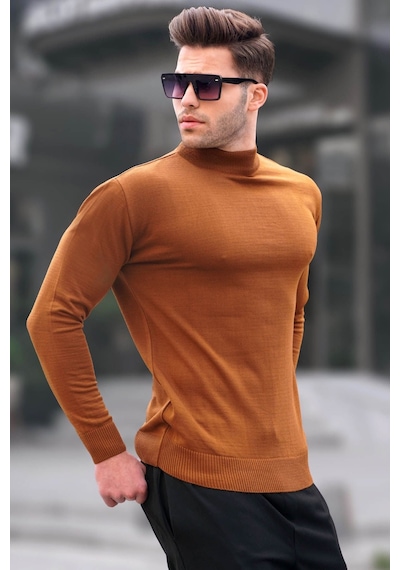 Madmext Koyu Hardal Slim Fit Yarım Balıkçı Yaka Erkek Triko Kazak 6343