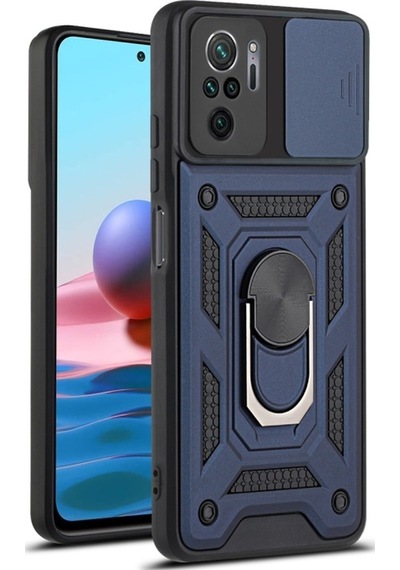 Nihcase Xiaomi Redmi Note 10 Kılıf Magnetik Standlı Kamera Korumalı Slide Sürgülü Cover Kapak