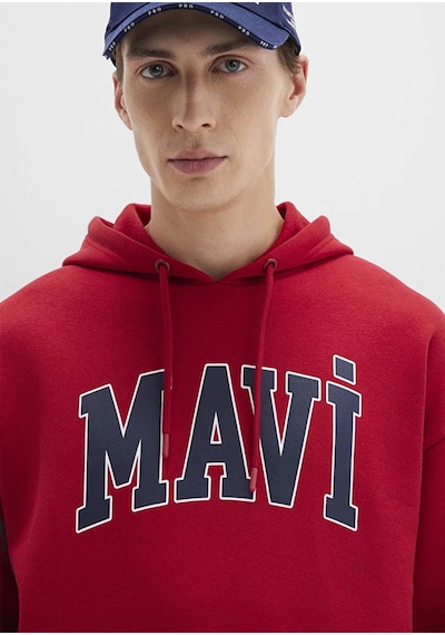 Mavi Logo Baskılı Kapüşonlu Kırmızı Erkek Sweatshirt M067149-70464 Kırmızı