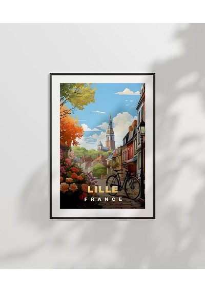 Çerçevesiz Poster Lille Sokakları Ve Bisiklet Manzarası