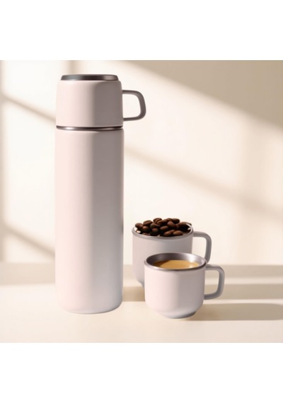 2li Set-paslanmaz Çelik 3 Bardaklı Matara Seti-500 Ml-7 Lt Termos Çanta Kırmızı