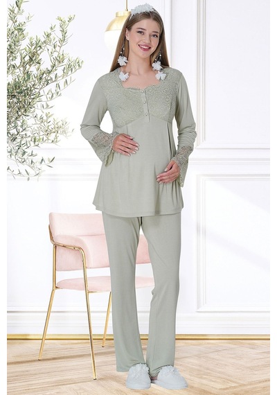 Mecit Pijama Lohusasepeti 5717 Dantel İşlemeli Lohusa Pijama Takımı 001