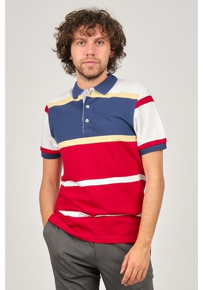 Desen Triko Erkek Polo Yaka Blok Desenli T-Shirt 0249821 Indigo-İndigo
