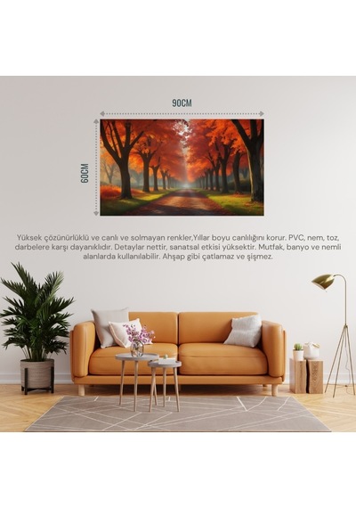 Doğa Ve Manzara Yatay Sonbahar Ağaçlar Güneş Işığı 02 Çerçevesiz 90x60cm Pvc Tablo
