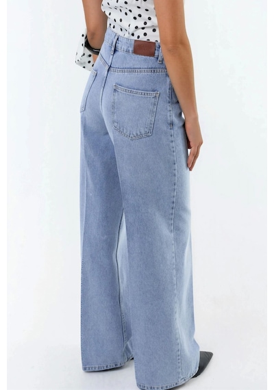 Hiccup Geniş Paça Raw Kot Pantolon Açık Mavi Denim