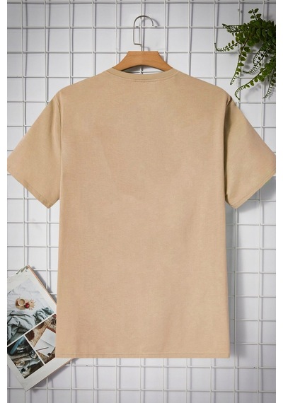 Unisex Mona Lisa Baskılı Tasarım Tshirt Bej