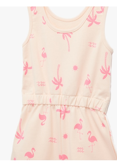 Koton Pamuklu Bisiklet Yaka Flamingo Baskılı Askılı Tulum Pembe Desenli 6smg30003ak Pembe