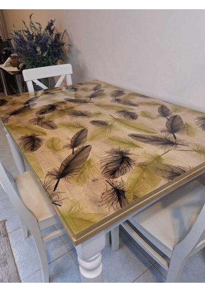 Kalın Pvc Masa Koruyucu 1.2 Mm Mika Örtü, 80 Cm En, Siyah Altın Tüy Siyah