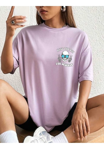 Noıssey Mor Unisex Baskılı Oversize