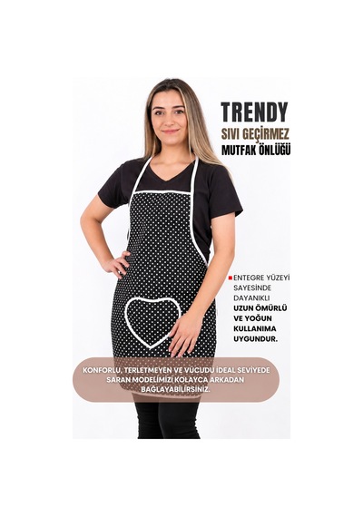 Trendy Sıvı Su Geçirmez Mutfak Önlüğü Siyah Puantiye