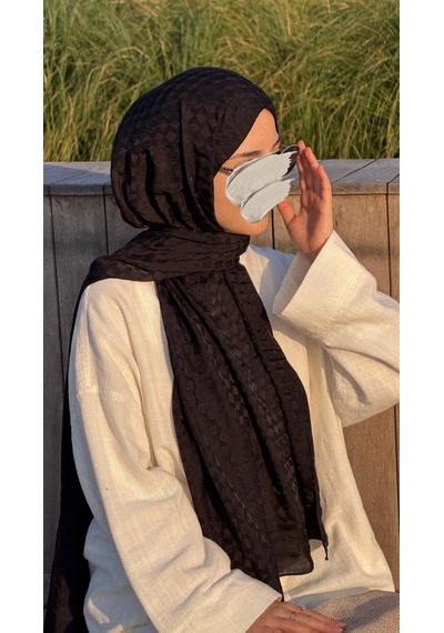 Qalortex Scarf Premium Pamuklu Jakar Şal-siyah