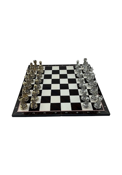 Gifthome Premium Battal Boy Metal İşlemeli Klasik Satranç Takımı Ve Katlanır Ceviz Desenli Mdf Satranç Tahtası 43x43 Cm.