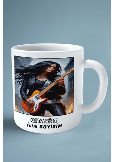 Gitarist Gitar Meslek Baskılı Kupa Bardak Çift Taraflı Baskı Kişiye Özel Model 2 Çok Renkli