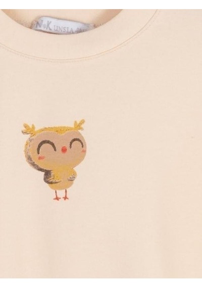 Nk Kids Kız Bebek İçi Şardonlu Oversize Baykuş Baskılı Sweatshirt-14718 Krem