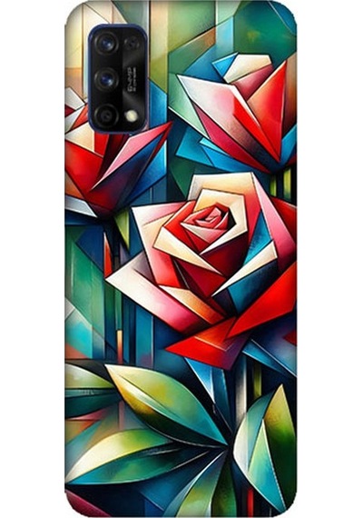 Realme 7 Pro Uyumlu Soyut Origami Gül Deseni Desenli Silikon Kılıf Çok Renkli