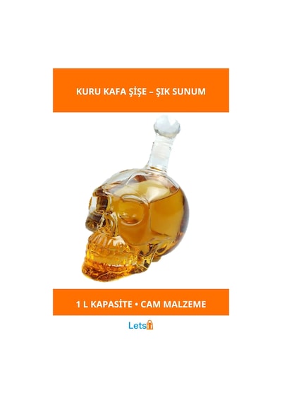 Kafatası Şeklinde Dekoratif Cam Şişe 1lt Kapaklı 1 Adet